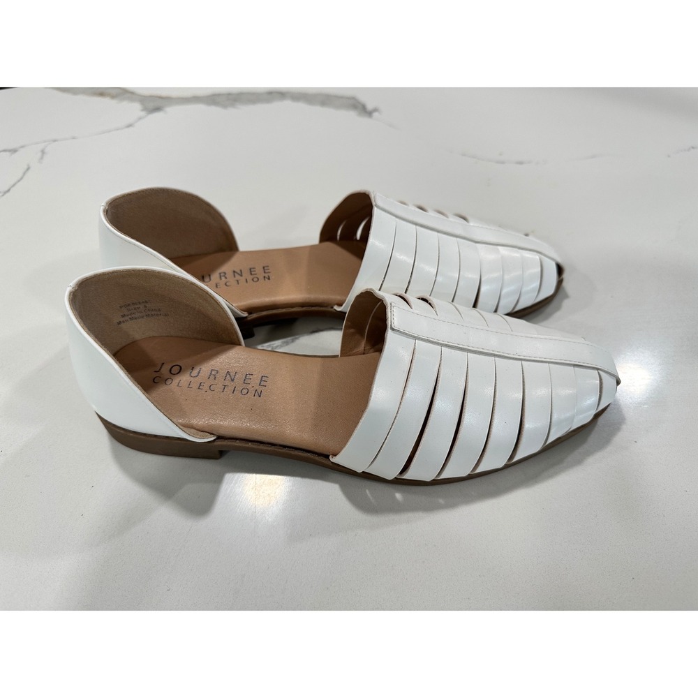 Journee Collection White Woven Pointed Toe Flats D'Orsay Shoes Size‎ 8 - Picture 2 of 5